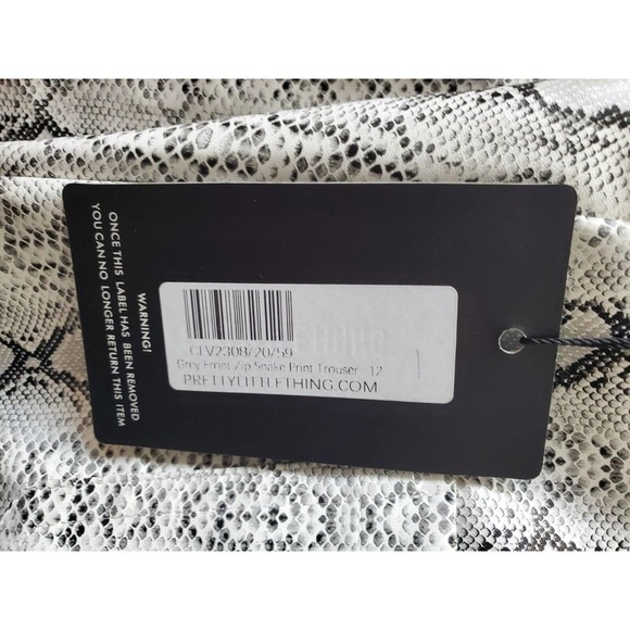 Prettylittlething Women's Grey Zip Snake Print Mid Rise Skinny Legs Trouser 8 - Picture 7 of 12